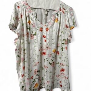 Joie White Sheer Floral Blouse-fully lined XL